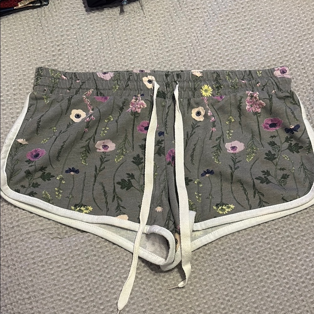 Xhilaration Grey and White Athletic Shorts with Floral Print